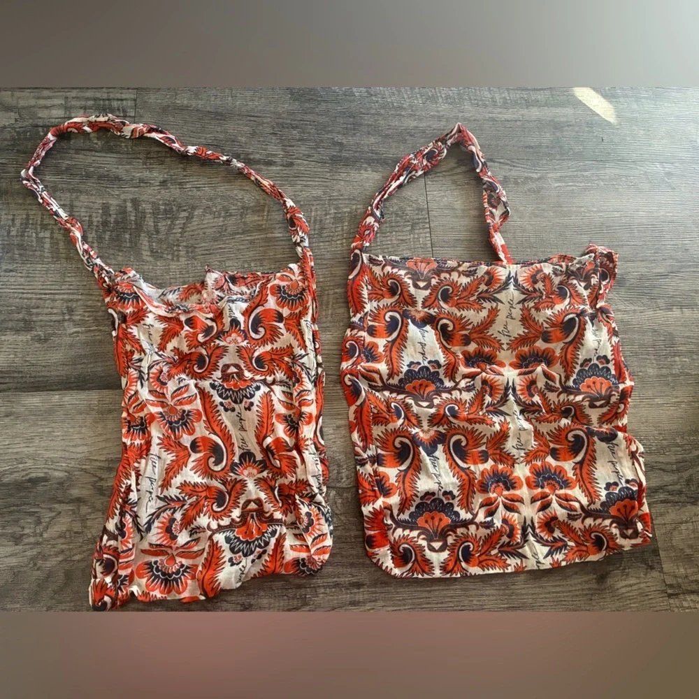 Free People Lot Of 2 Gauze Boho Reusable Shopping Tote Bags Floral